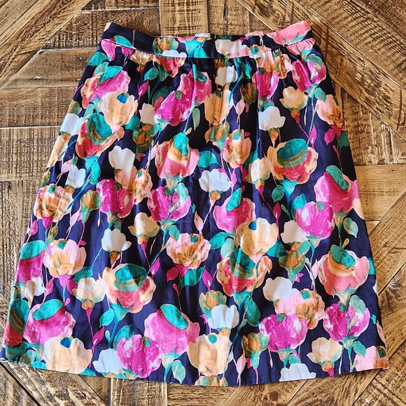 J. CREW Bright Floral A-Line Knee Length Cotton Skirt Size 2 - Picture 2 of 9